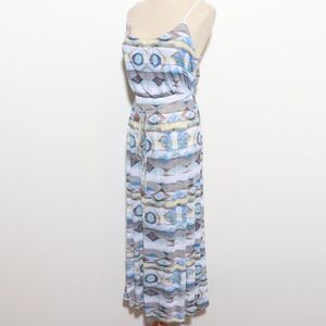 QSW QUICKSILVER blue white yellow tribal print empire waist maxi dress XS